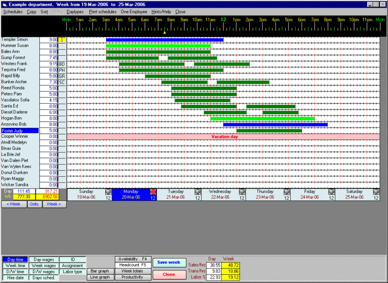 Scheduling Employees 2000 Screenshot